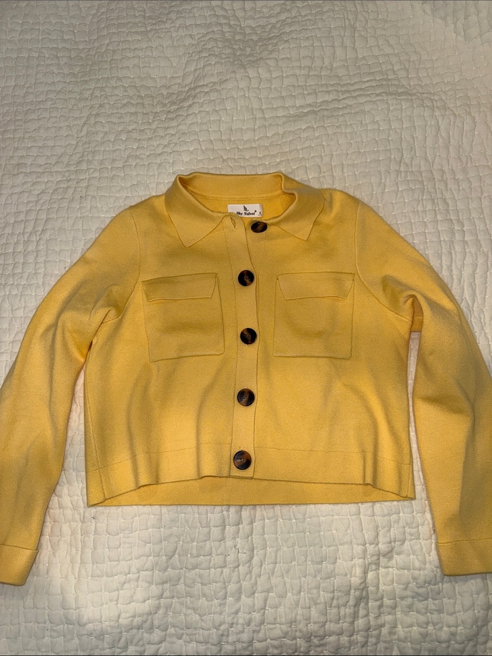 Yellow Button-Front Sweater Jacket